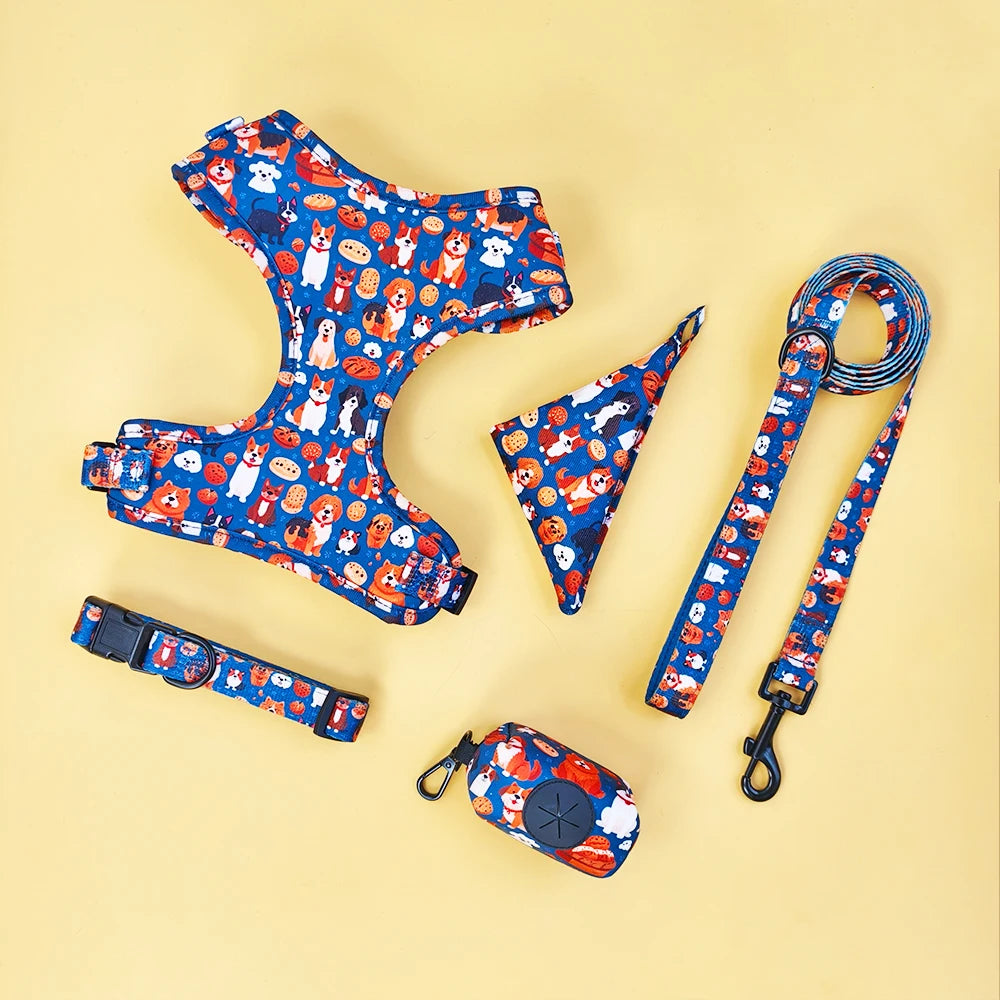 Luxury Dog Harness, Collar & Leash. Accessories Polyester Adjustable Pet Vest Harness Set For Small Medium Large Dogs