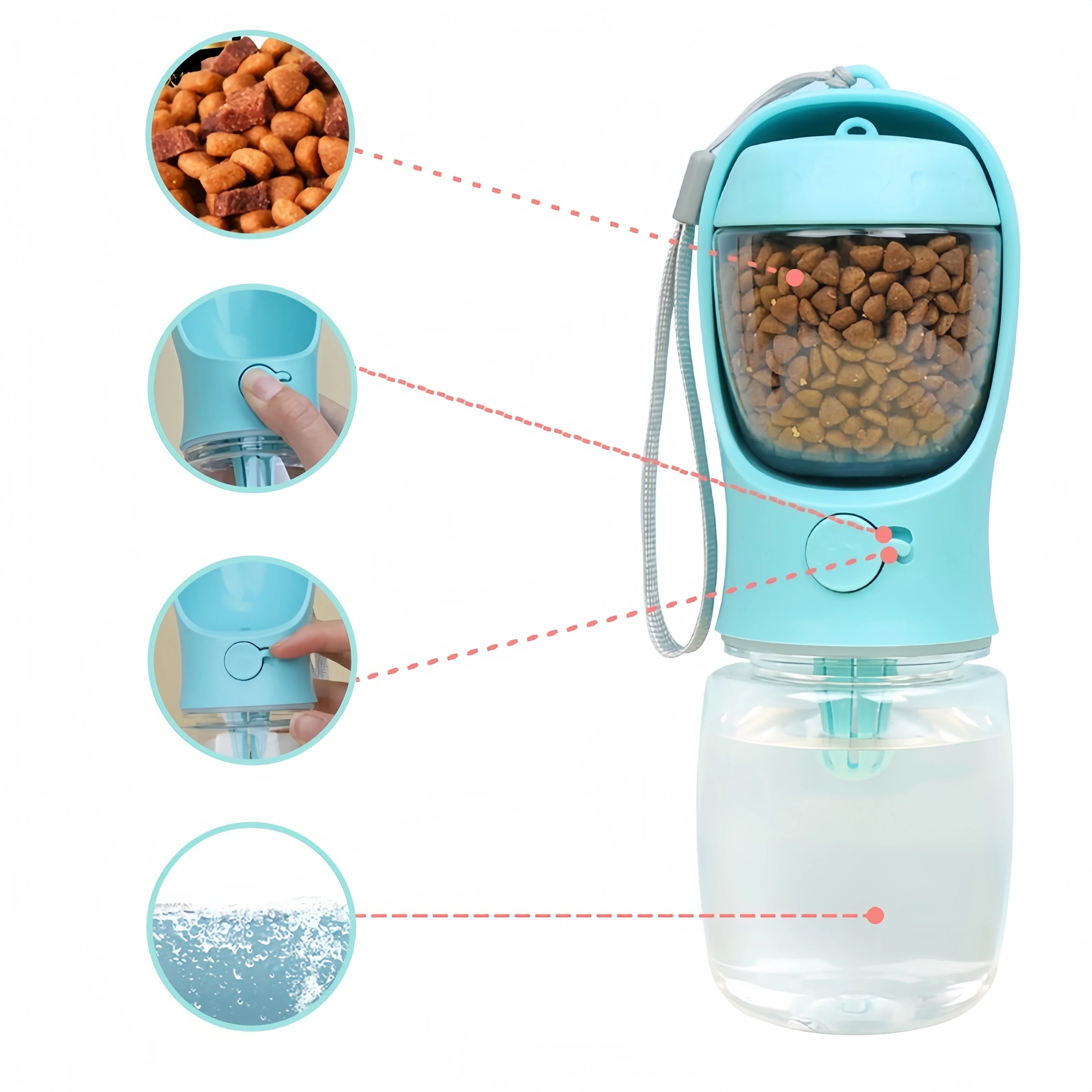 Dog Water Bottle with Food Storage