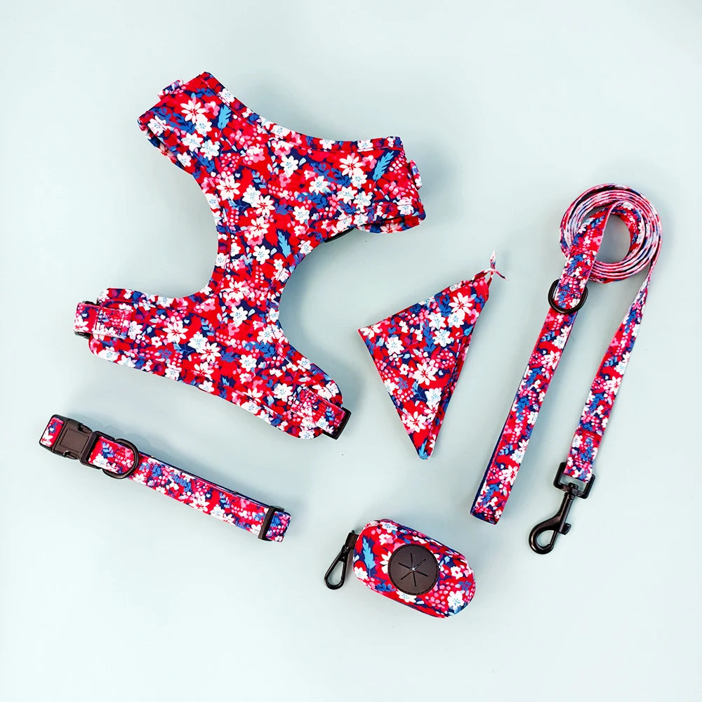 Luxury Dog Harness, Collar & Leash. Accessories Polyester Adjustable Pet Vest Harness Set For Small Medium Large Dogs