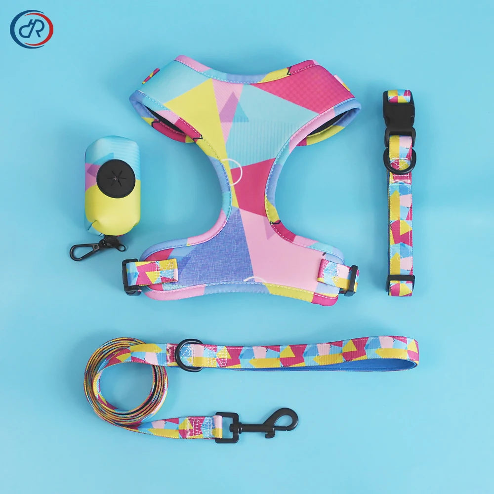 Luxury Dog Harness, Collar & Leash. Accessories Polyester Adjustable Pet Vest Harness Set For Small Medium Large Dogs