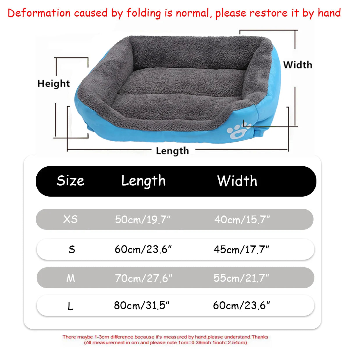Color Square Winter Soft Warm Dog Bed.